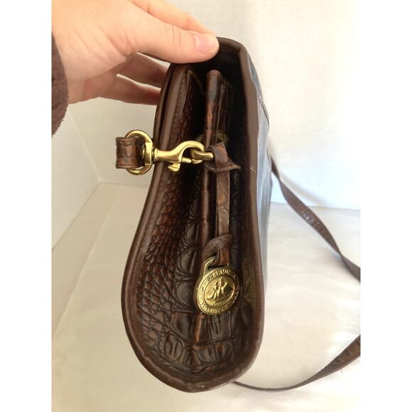 Vintage BRAHMIN Brown Leather Croco Medium CrossBody Shoulder Satchel Purse - Picture 6 of 15